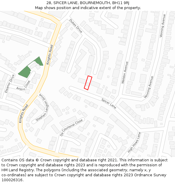 28, SPICER LANE, BOURNEMOUTH, BH11 9RJ: Location map and indicative extent of plot