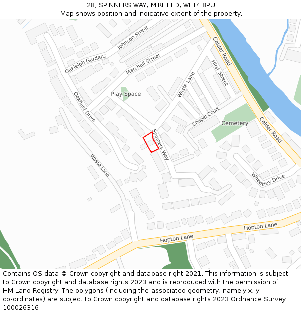 28, SPINNERS WAY, MIRFIELD, WF14 8PU: Location map and indicative extent of plot
