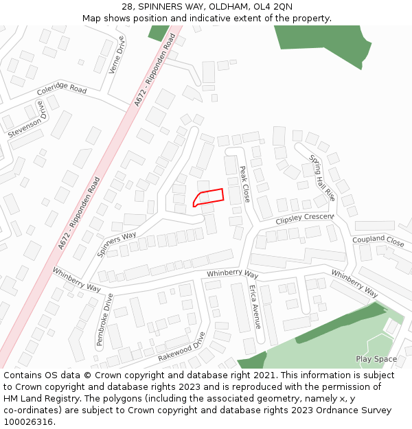 28, SPINNERS WAY, OLDHAM, OL4 2QN: Location map and indicative extent of plot