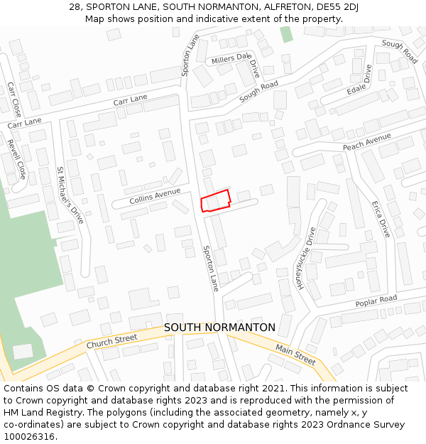 28, SPORTON LANE, SOUTH NORMANTON, ALFRETON, DE55 2DJ: Location map and indicative extent of plot