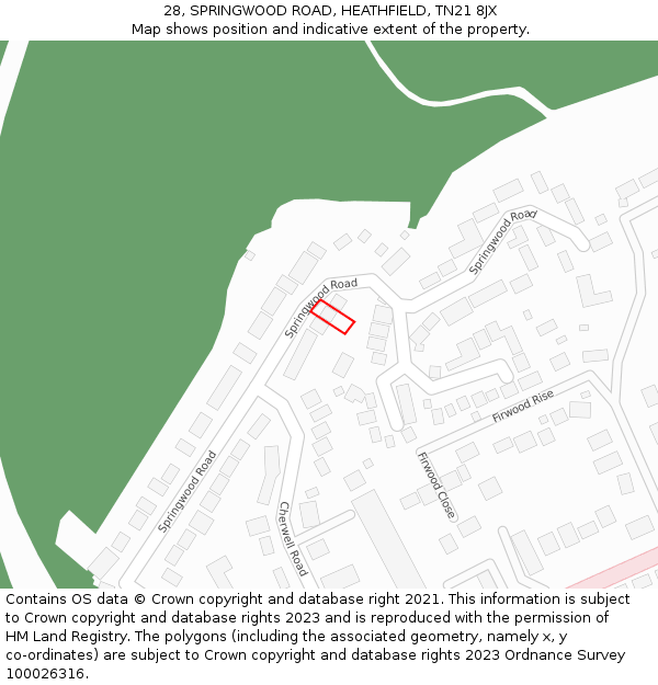 28, SPRINGWOOD ROAD, HEATHFIELD, TN21 8JX: Location map and indicative extent of plot