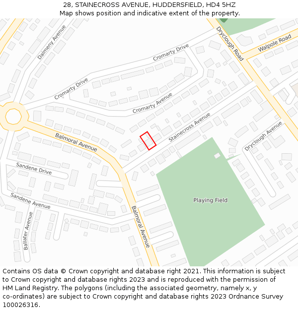 28, STAINECROSS AVENUE, HUDDERSFIELD, HD4 5HZ: Location map and indicative extent of plot