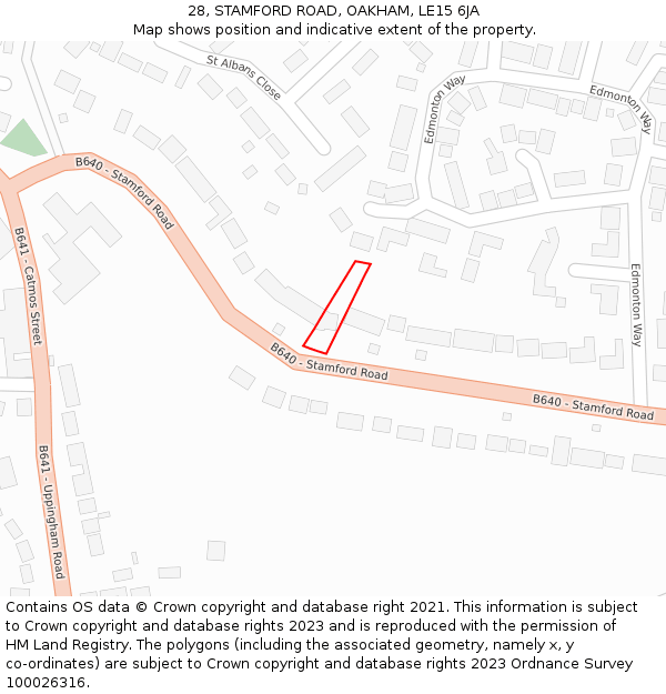 28, STAMFORD ROAD, OAKHAM, LE15 6JA: Location map and indicative extent of plot