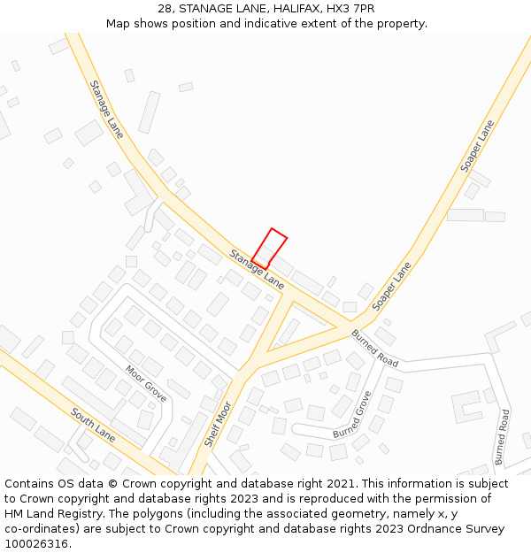 28, STANAGE LANE, HALIFAX, HX3 7PR: Location map and indicative extent of plot