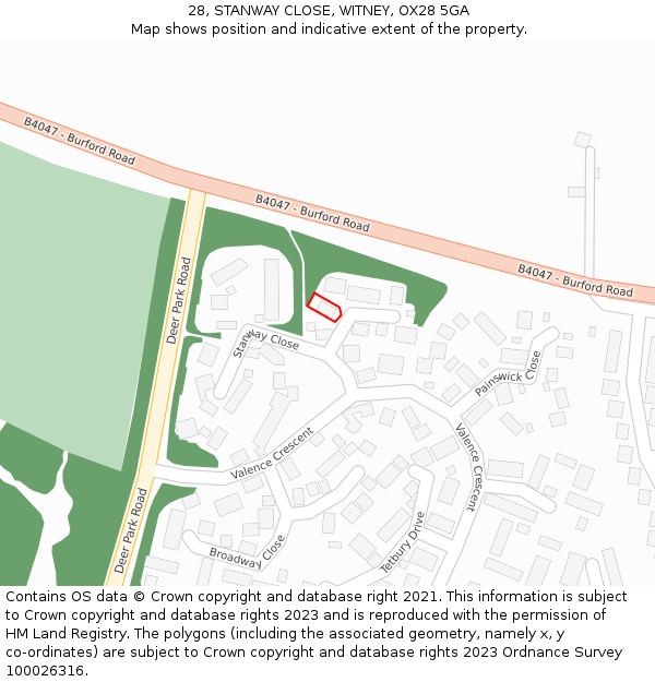 28, STANWAY CLOSE, WITNEY, OX28 5GA: Location map and indicative extent of plot