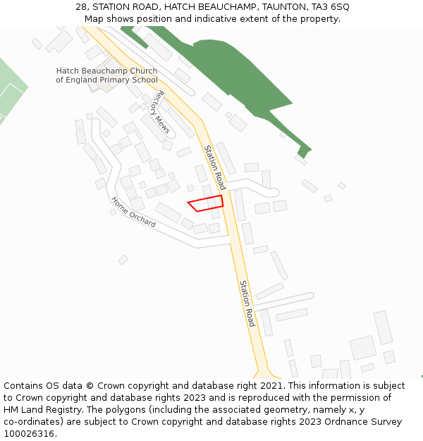 28, STATION ROAD, HATCH BEAUCHAMP, TAUNTON, TA3 6SQ: Location map and indicative extent of plot