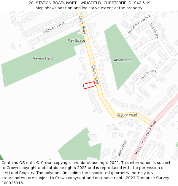 28, STATION ROAD, NORTH WINGFIELD, CHESTERFIELD, S42 5HY: Location map and indicative extent of plot