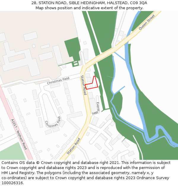 28, STATION ROAD, SIBLE HEDINGHAM, HALSTEAD, CO9 3QA: Location map and indicative extent of plot