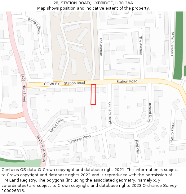 28, STATION ROAD, UXBRIDGE, UB8 3AA: Location map and indicative extent of plot