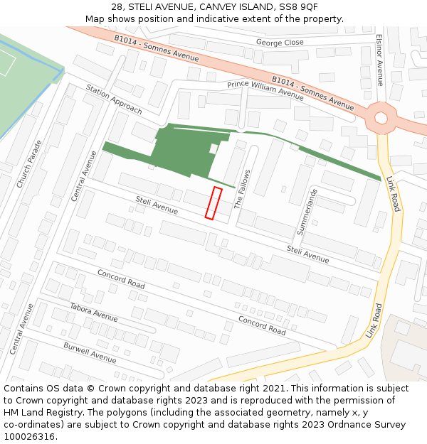 28, STELI AVENUE, CANVEY ISLAND, SS8 9QF: Location map and indicative extent of plot