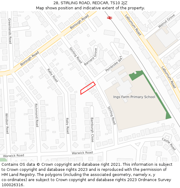 28, STIRLING ROAD, REDCAR, TS10 2JZ: Location map and indicative extent of plot