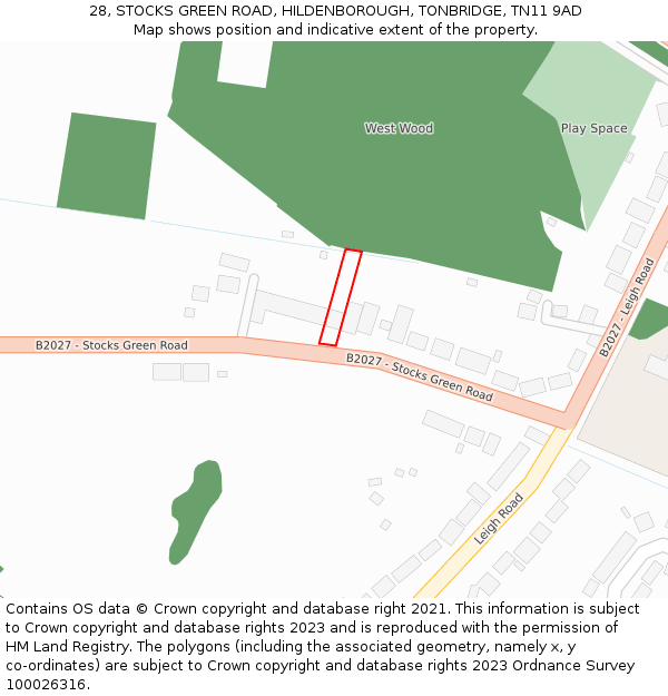 28, STOCKS GREEN ROAD, HILDENBOROUGH, TONBRIDGE, TN11 9AD: Location map and indicative extent of plot