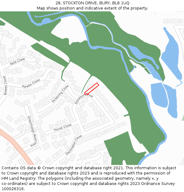 28, STOCKTON DRIVE, BURY, BL8 1UQ: Location map and indicative extent of plot