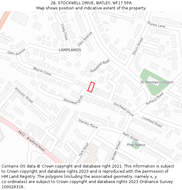 28, STOCKWELL DRIVE, BATLEY, WF17 5PA: Location map and indicative extent of plot