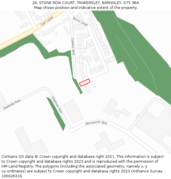 28, STONE ROW COURT, TANKERSLEY, BARNSLEY, S75 3BA: Location map and indicative extent of plot