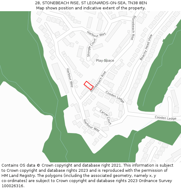 28, STONEBEACH RISE, ST LEONARDS-ON-SEA, TN38 8EN: Location map and indicative extent of plot
