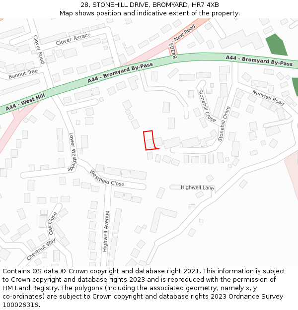 28, STONEHILL DRIVE, BROMYARD, HR7 4XB: Location map and indicative extent of plot