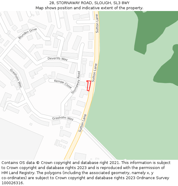 28, STORNAWAY ROAD, SLOUGH, SL3 8WY: Location map and indicative extent of plot