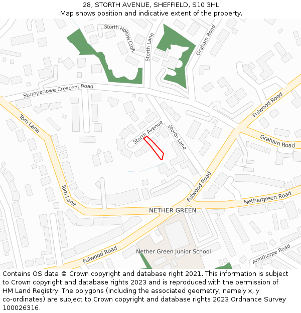 28, STORTH AVENUE, SHEFFIELD, S10 3HL: Location map and indicative extent of plot
