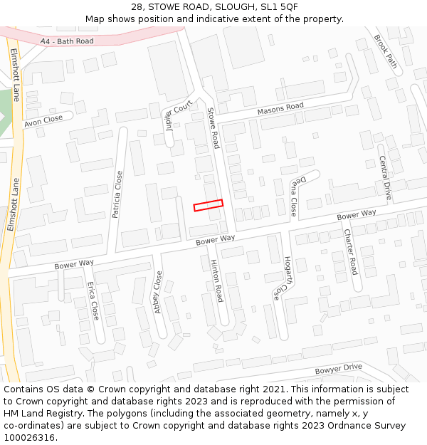 28, STOWE ROAD, SLOUGH, SL1 5QF: Location map and indicative extent of plot