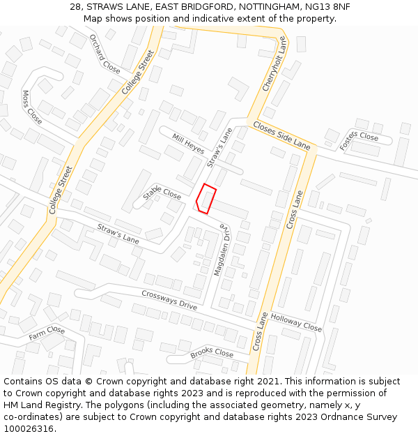28, STRAWS LANE, EAST BRIDGFORD, NOTTINGHAM, NG13 8NF: Location map and indicative extent of plot
