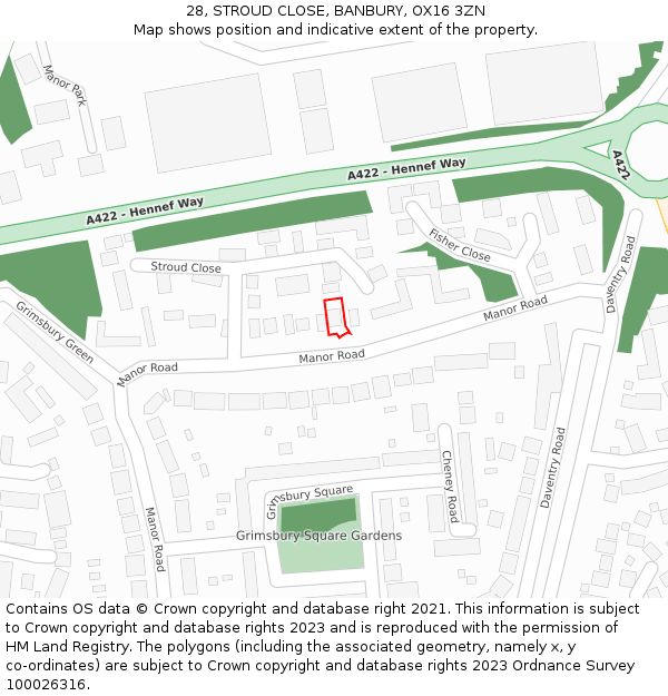 28, STROUD CLOSE, BANBURY, OX16 3ZN: Location map and indicative extent of plot