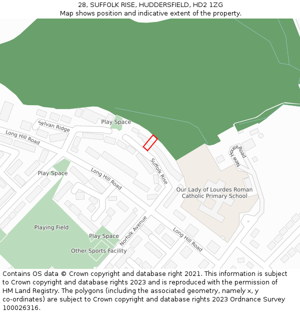 28, SUFFOLK RISE, HUDDERSFIELD, HD2 1ZG: Location map and indicative extent of plot