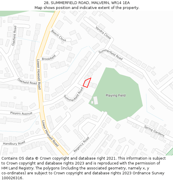 28, SUMMERFIELD ROAD, MALVERN, WR14 1EA: Location map and indicative extent of plot