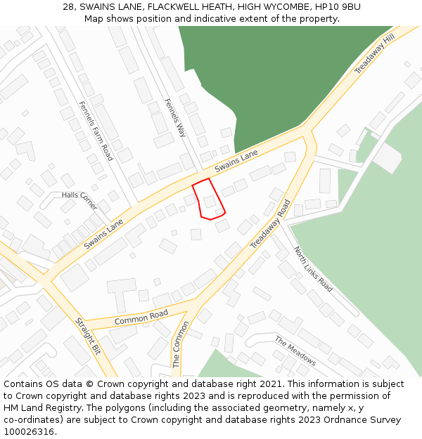 28, SWAINS LANE, FLACKWELL HEATH, HIGH WYCOMBE, HP10 9BU: Location map and indicative extent of plot