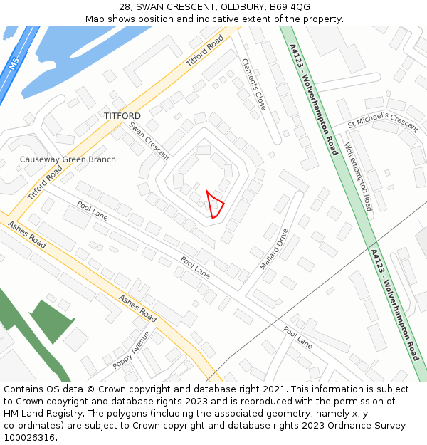 28, SWAN CRESCENT, OLDBURY, B69 4QG: Location map and indicative extent of plot