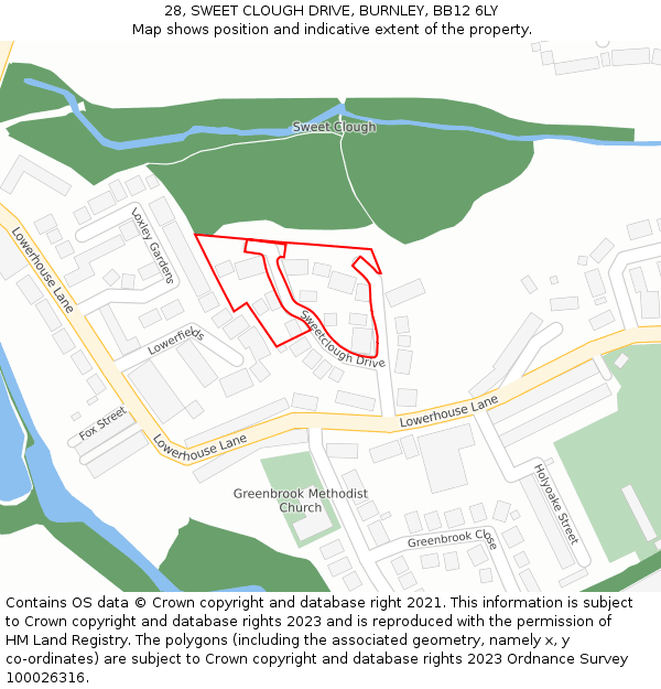 28, SWEET CLOUGH DRIVE, BURNLEY, BB12 6LY: Location map and indicative extent of plot