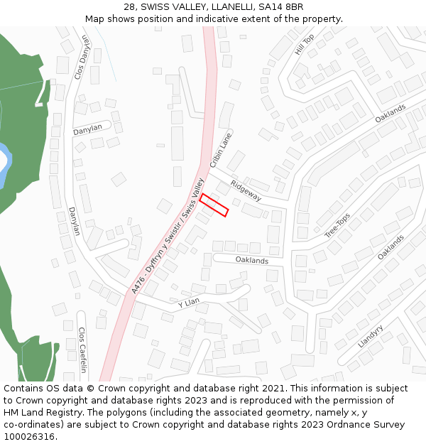 28, SWISS VALLEY, LLANELLI, SA14 8BR: Location map and indicative extent of plot