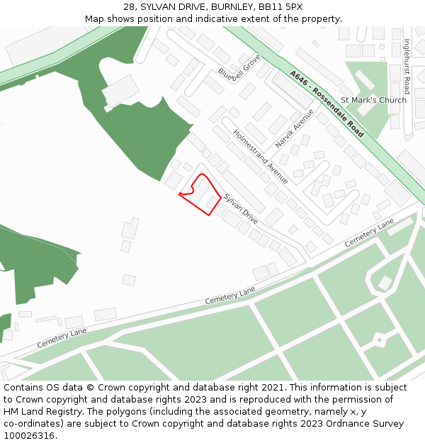 28, SYLVAN DRIVE, BURNLEY, BB11 5PX: Location map and indicative extent of plot