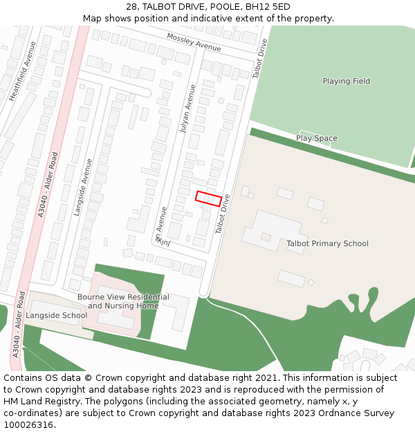 28, TALBOT DRIVE, POOLE, BH12 5ED: Location map and indicative extent of plot
