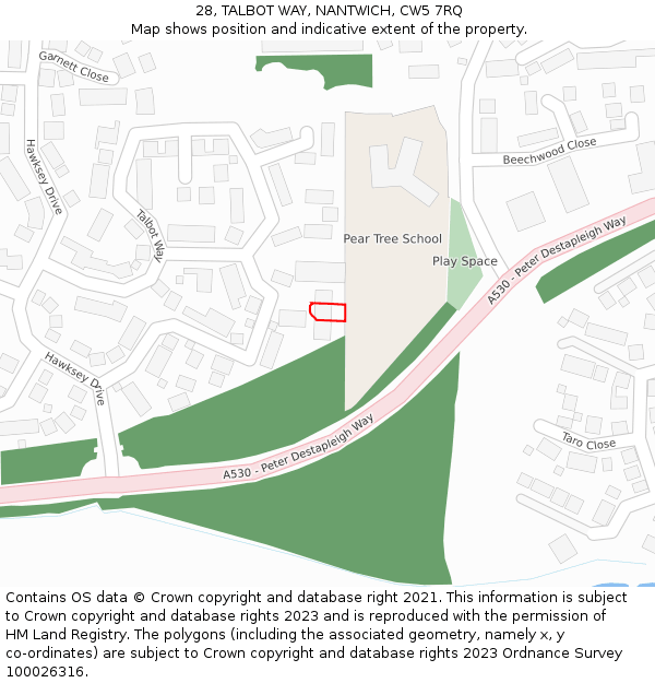 28, TALBOT WAY, NANTWICH, CW5 7RQ: Location map and indicative extent of plot