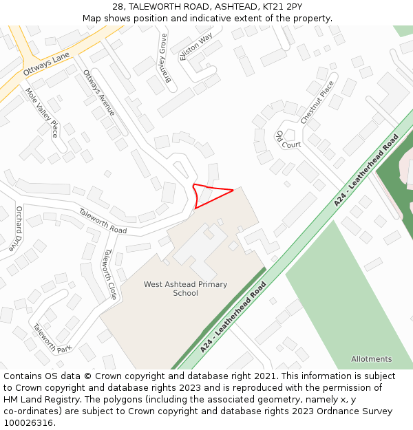 28, TALEWORTH ROAD, ASHTEAD, KT21 2PY: Location map and indicative extent of plot