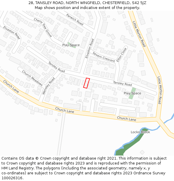 28, TANSLEY ROAD, NORTH WINGFIELD, CHESTERFIELD, S42 5JZ: Location map and indicative extent of plot