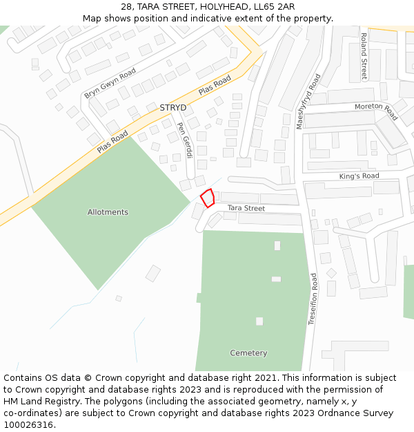 28, TARA STREET, HOLYHEAD, LL65 2AR: Location map and indicative extent of plot