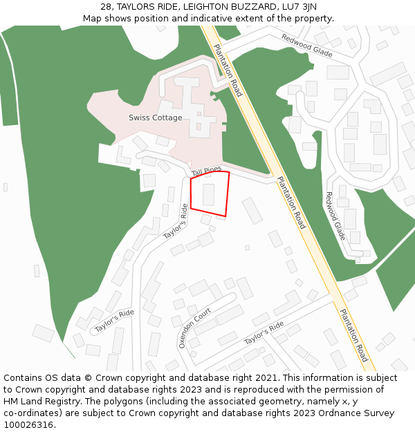 28, TAYLORS RIDE, LEIGHTON BUZZARD, LU7 3JN: Location map and indicative extent of plot