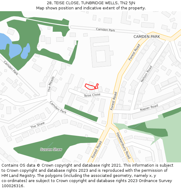 28, TEISE CLOSE, TUNBRIDGE WELLS, TN2 5JN: Location map and indicative extent of plot