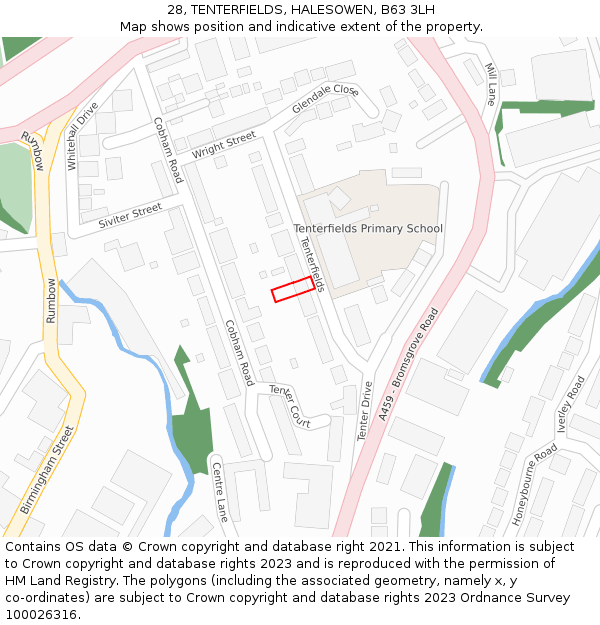 28, TENTERFIELDS, HALESOWEN, B63 3LH: Location map and indicative extent of plot