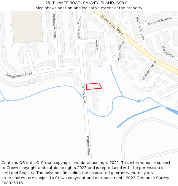 28, THAMES ROAD, CANVEY ISLAND, SS8 0HH: Location map and indicative extent of plot