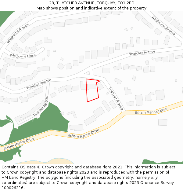 28, THATCHER AVENUE, TORQUAY, TQ1 2PD: Location map and indicative extent of plot