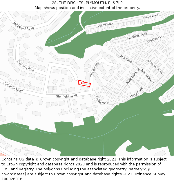 28, THE BIRCHES, PLYMOUTH, PL6 7LP: Location map and indicative extent of plot