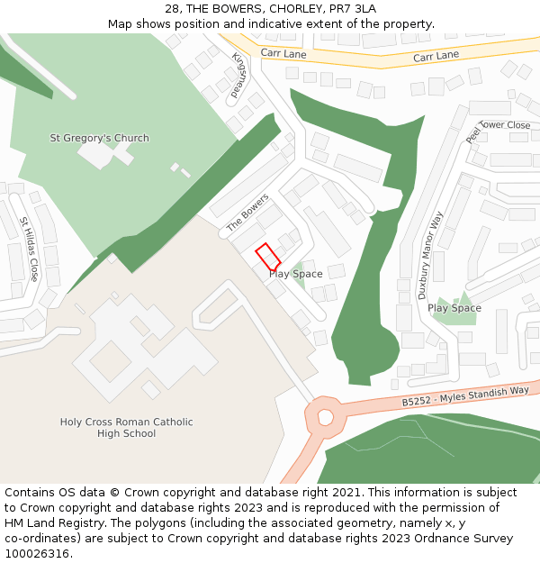 28, THE BOWERS, CHORLEY, PR7 3LA: Location map and indicative extent of plot