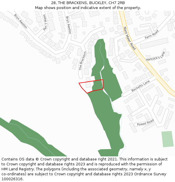 28, THE BRACKENS, BUCKLEY, CH7 2RB: Location map and indicative extent of plot