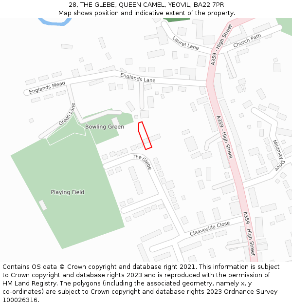 28, THE GLEBE, QUEEN CAMEL, YEOVIL, BA22 7PR: Location map and indicative extent of plot