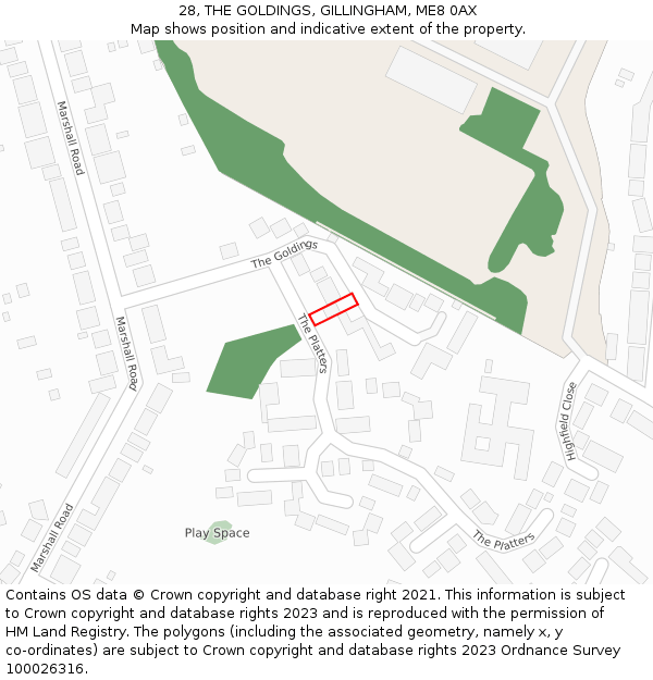 28, THE GOLDINGS, GILLINGHAM, ME8 0AX: Location map and indicative extent of plot