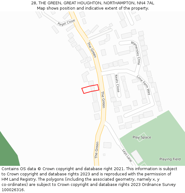 28, THE GREEN, GREAT HOUGHTON, NORTHAMPTON, NN4 7AL: Location map and indicative extent of plot