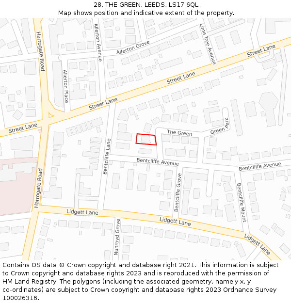 28, THE GREEN, LEEDS, LS17 6QL: Location map and indicative extent of plot